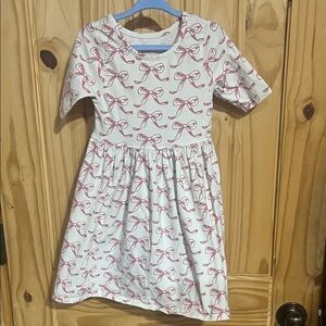 Pink Chicken White Dress with Pink Bow Pattern